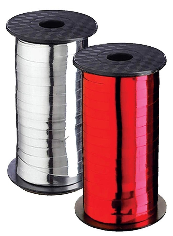 أوليفان شريط فضي مجعد لتغليف الهدايا، شريط أحمر مجعد رفيع، شريط معدني لامع لتغليف هدايا عيد الميلاد وأكاليل الزهور، وتزيين حفلات أعياد الميلاد/رأس السنة، وتغليف الهدايا، 500 ياردة - Image 1